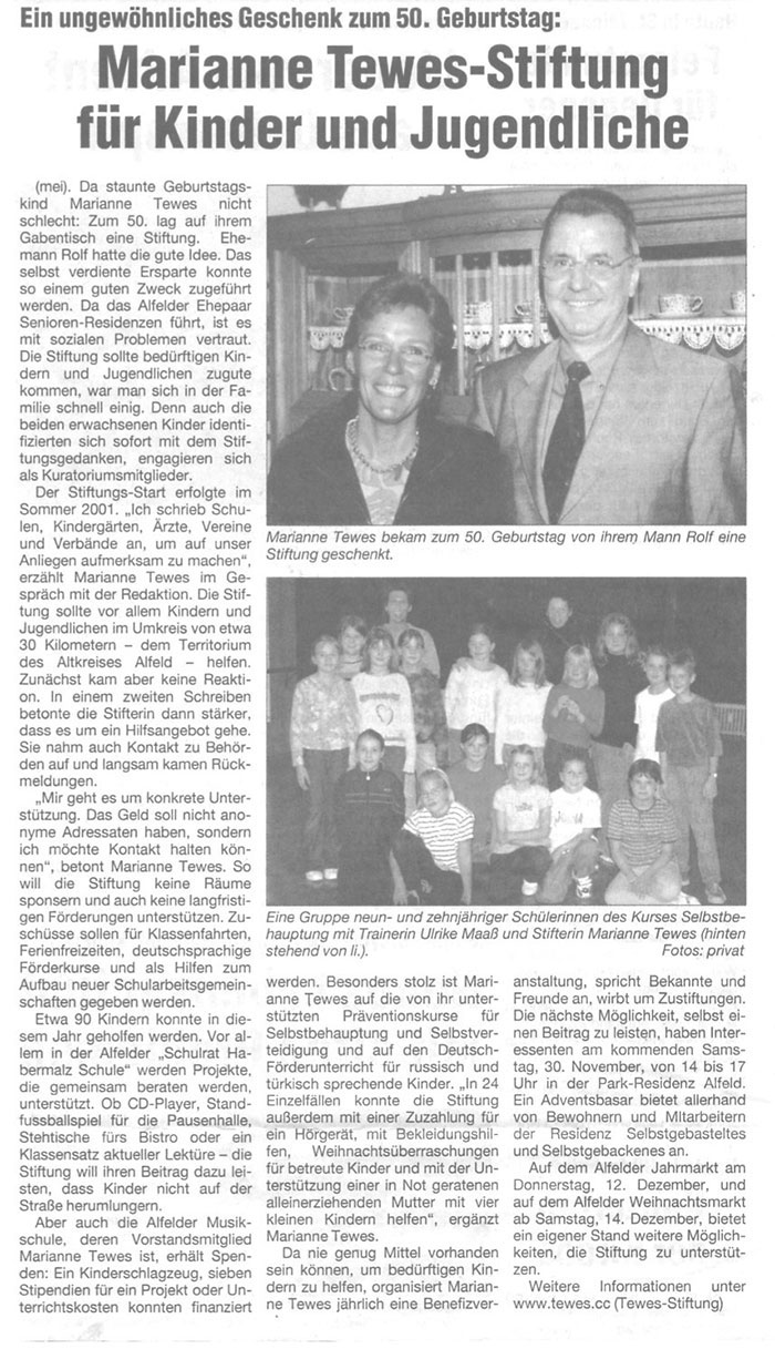 Marinanne Tewes-Stiftung wird gegründet